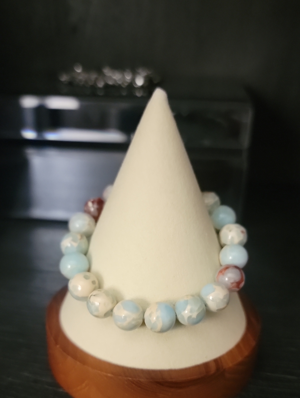 Blue Sea Sediment Jasper Style Beaded Stretch Bracelet